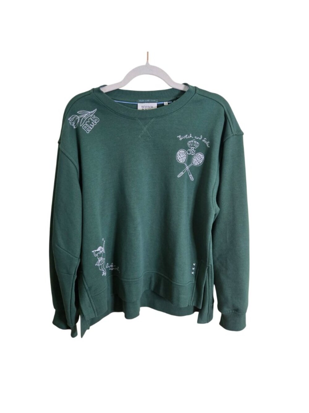 Scotch & Soda Amsterdam NWT Eden Green Embroidered Tennis Sweatshirt Size M - Picture 2 of 15